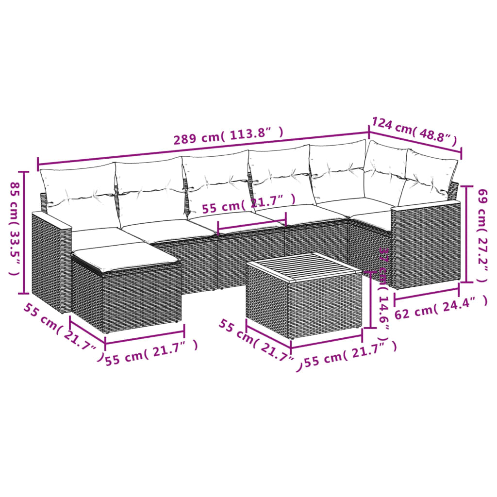 vidaXL Set mobilier de grădină cu perne, 8 piese, negru, poliratan