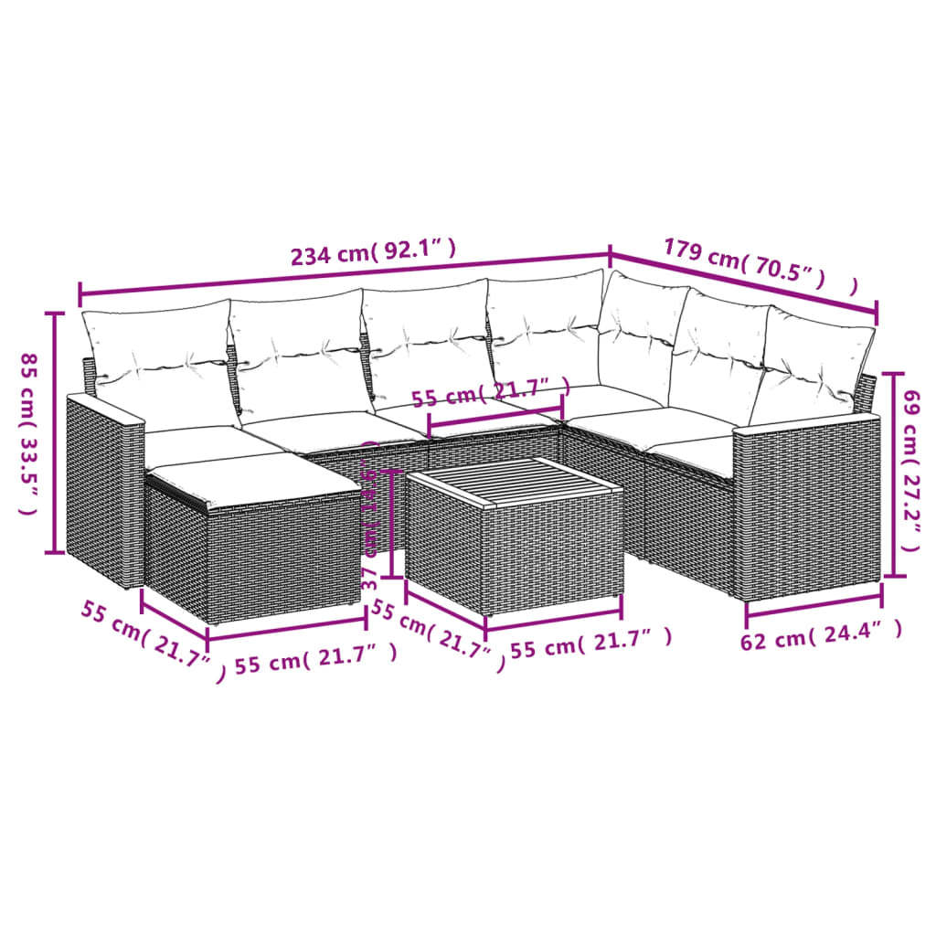vidaXL Set mobilier de grădină cu perne, 8 piese, negru, poliratan