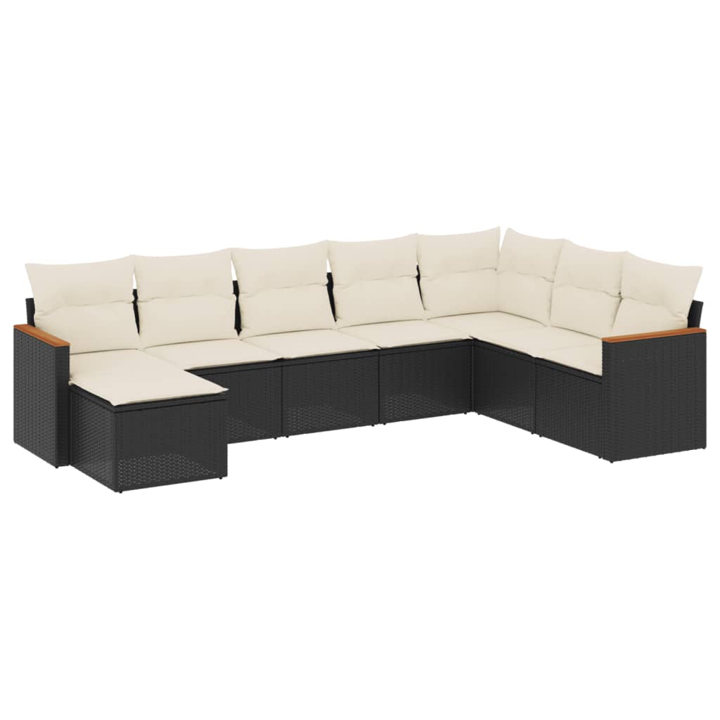vidaXL Set mobilier de grădină cu perne, 8 piese, negru, poliratan
