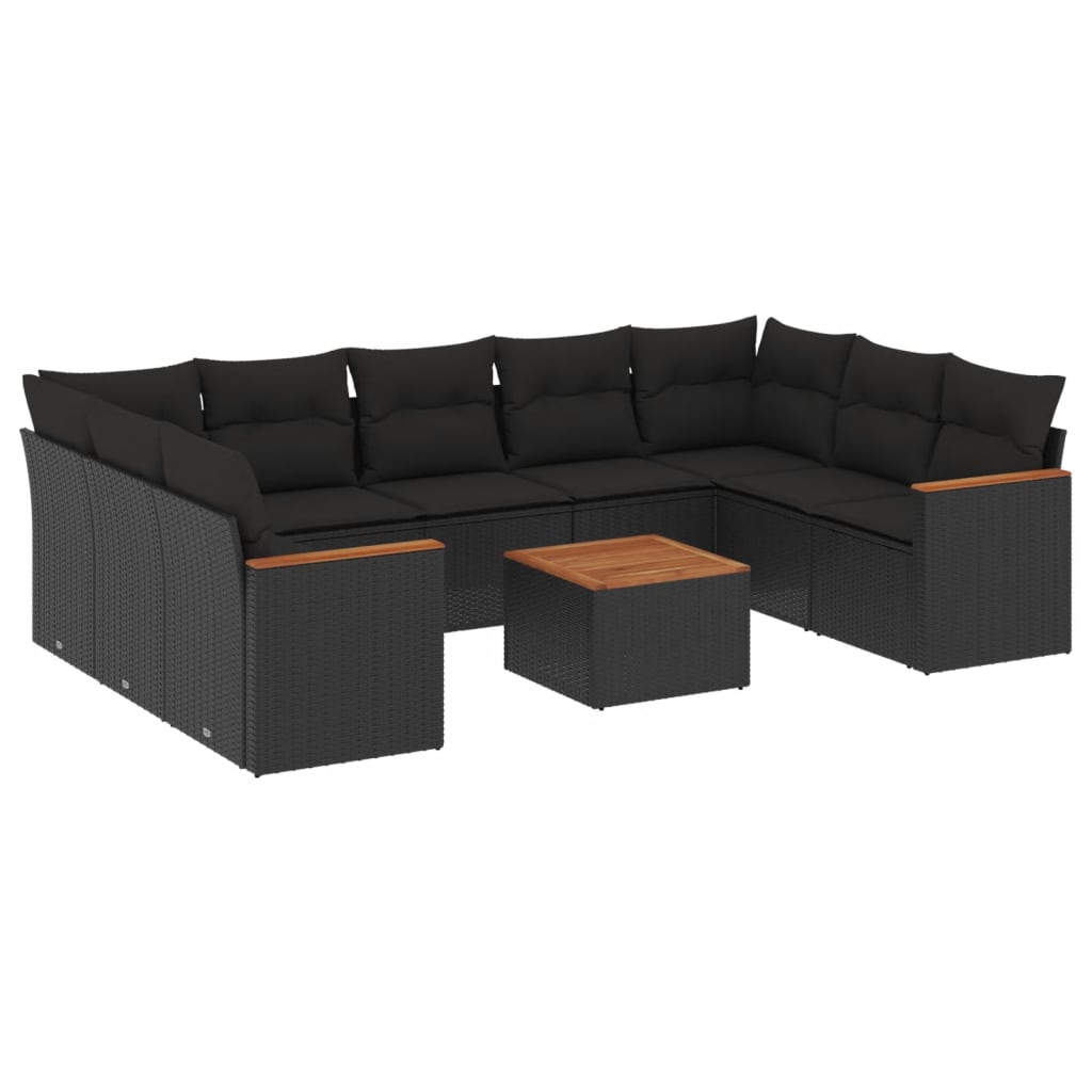 vidaXL Set canapele de grădină cu perne, 10 piese, negru, poliratan