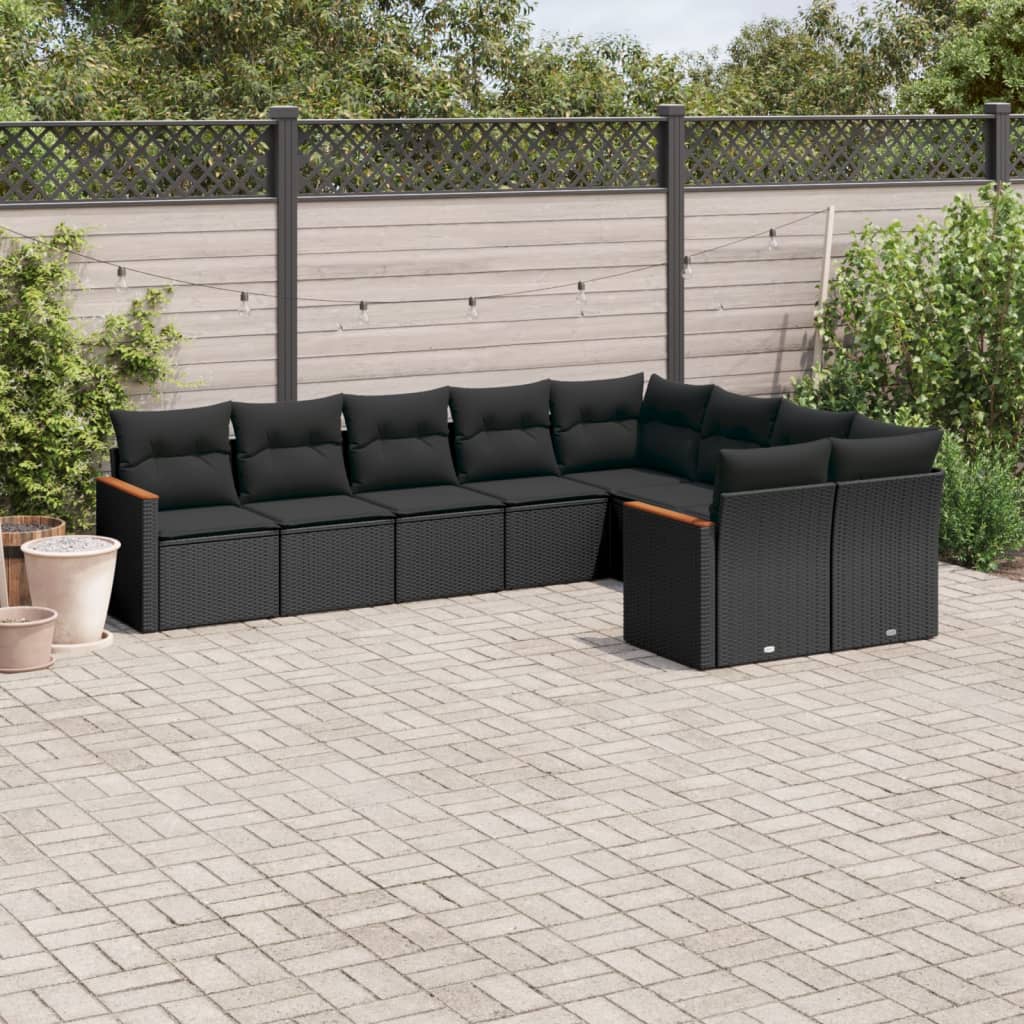 vidaXL Set mobilier de grădină cu perne, 9 piese, negru, poliratan vidaXL Set mobilier de grădină cu perne, 9 piese, negru, poliratan