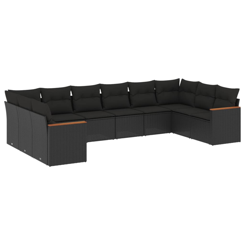 vidaXL Set canapele de grădină cu perne, 10 piese, negru, poliratan