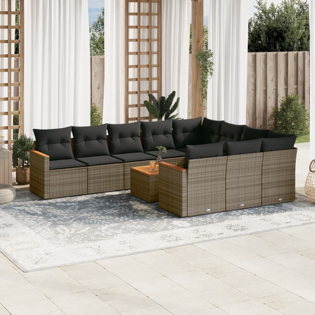 vidaXL Set canapele de grădină cu perne, 11 piese, gri, poliratan vidaXL Set canapele de grădină cu perne, 11 piese, gri, poliratan