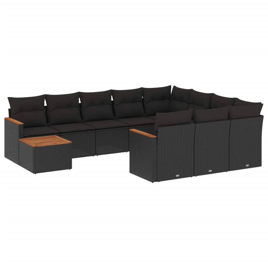 vidaXL Set canapele de grădină cu perne, 11 piese, negru, poliratan vidaXL Set canapele de grădină cu perne, 11 piese, negru, poliratan