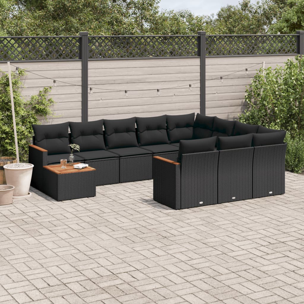 vidaXL Set canapele de grădină cu perne, 11 piese, negru, poliratan vidaXL Set canapele de grădină cu perne, 11 piese, negru, poliratan