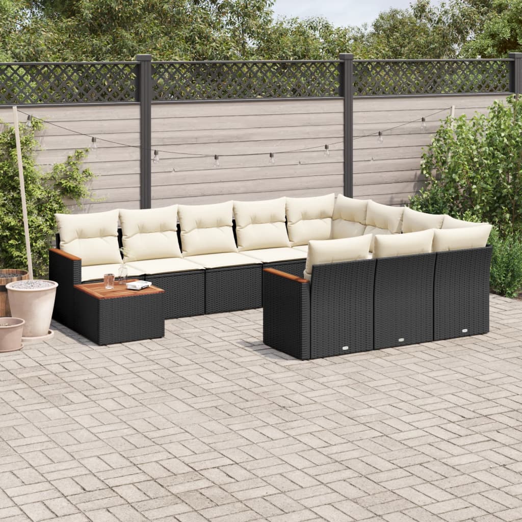 vidaXL Set canapele de grădină cu perne, 11 piese, negru, poliratan vidaXL Set canapele de grădină cu perne, 11 piese, negru, poliratan