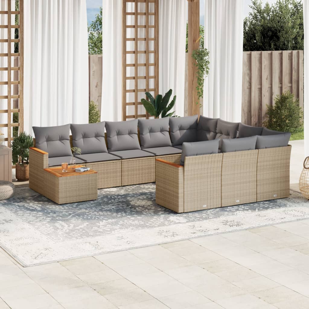 vidaXL Set canapele de grădină cu perne, 11 piese, bej, poliratan vidaXL Set canapele de grădină cu perne, 11 piese, bej, poliratan