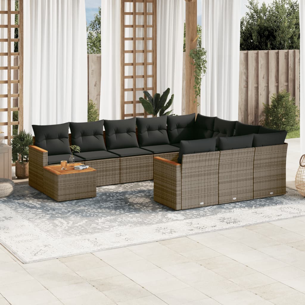 vidaXL Set canapele de grădină cu perne, 11 piese, gri, poliratan vidaXL Set canapele de grădină cu perne, 11 piese, gri, poliratan