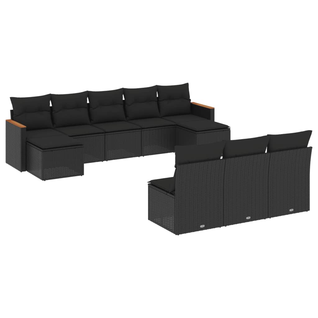 vidaXL Set canapele de grădină cu perne, 10 piese, negru, poliratan