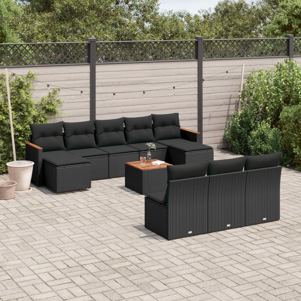 vidaXL Set canapele de grădină cu perne, 11 piese, negru, poliratan vidaXL Set canapele de grădină cu perne, 11 piese, negru, poliratan