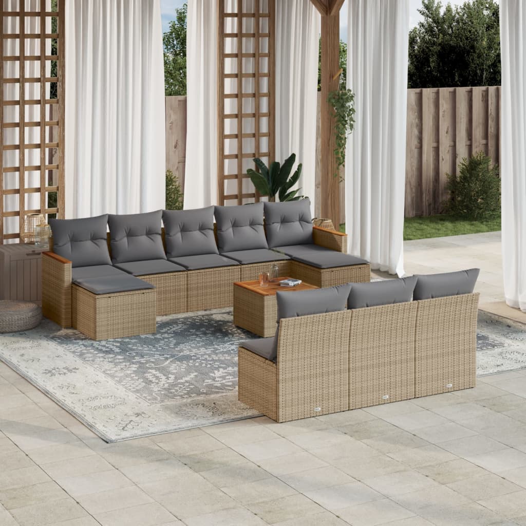 vidaXL Set canapele de grădină cu perne, 11 piese, bej, poliratan vidaXL Set canapele de grădină cu perne, 11 piese, bej, poliratan