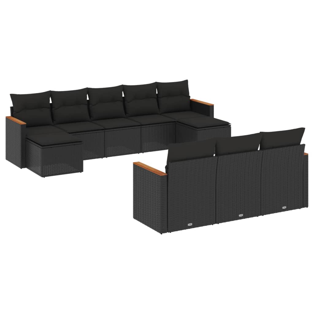 vidaXL Set canapele de grădină cu perne, 10 piese, negru, poliratan