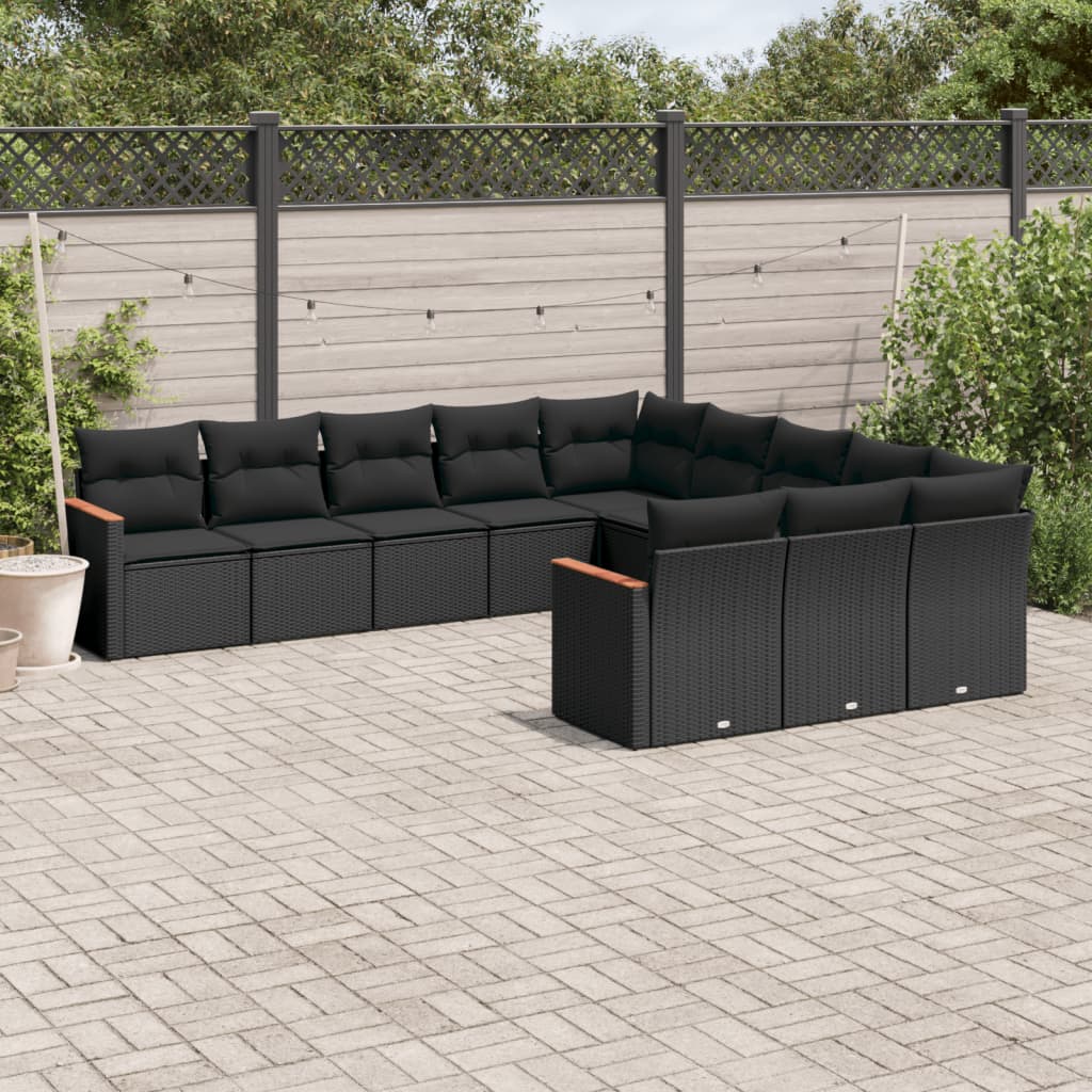 vidaXL Set canapele de grădină cu perne, 11 piese, negru, poliratan vidaXL Set canapele de grădină cu perne, 11 piese, negru, poliratan