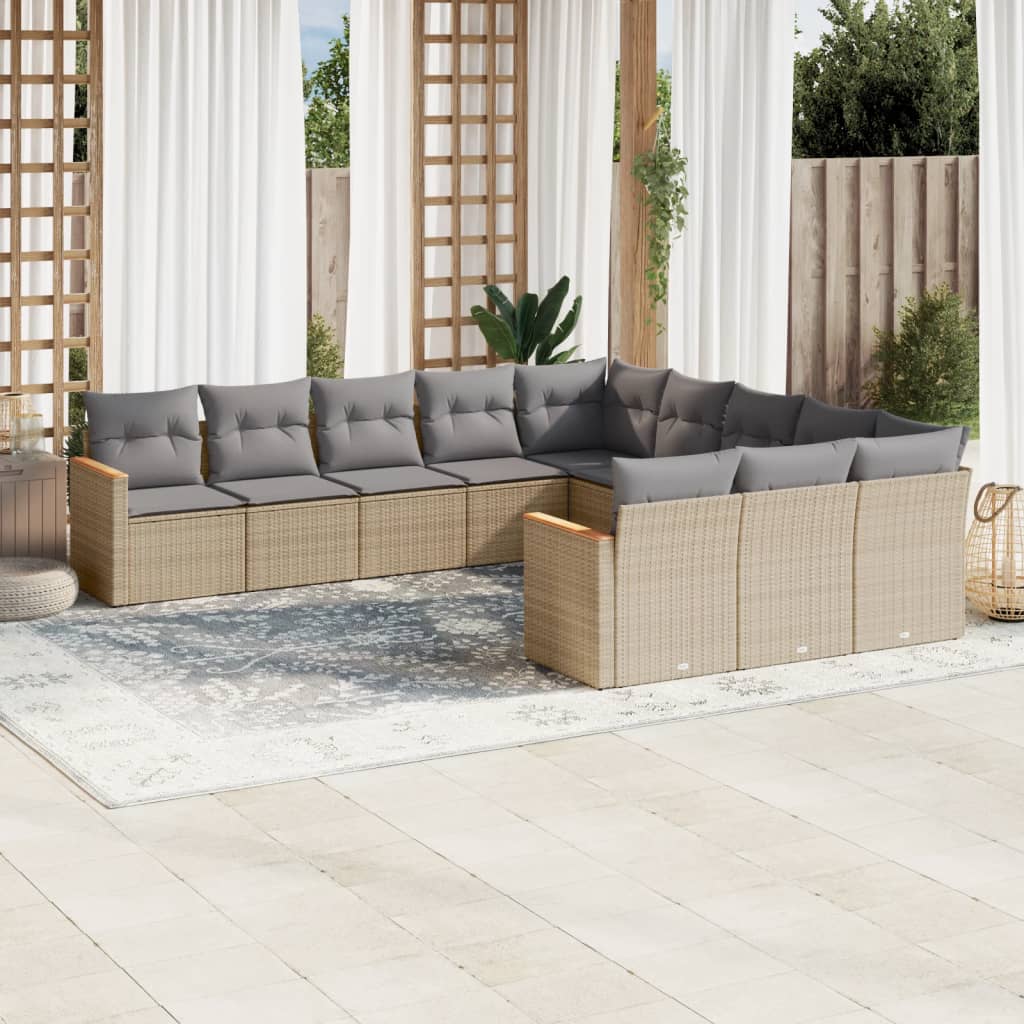 vidaXL Set canapele de grădină cu perne, 11 piese, bej, poliratan vidaXL Set canapele de grădină cu perne, 11 piese, bej, poliratan