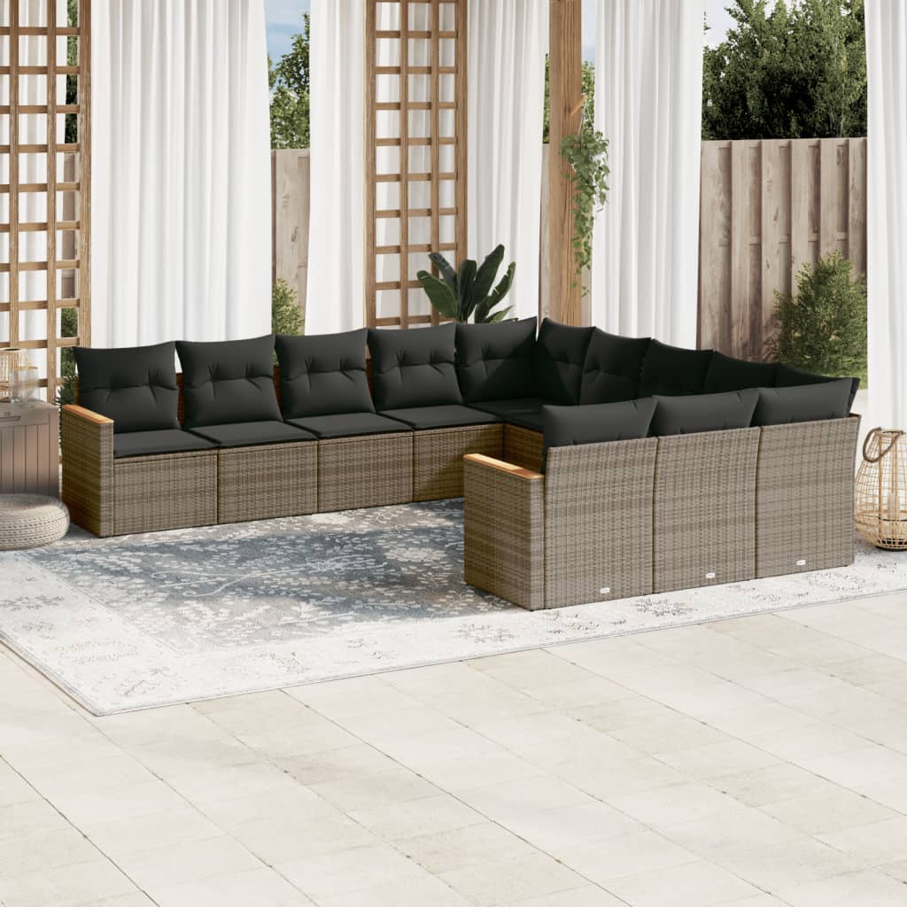 vidaXL Set canapele de grădină cu perne, 11 piese, gri, poliratan vidaXL Set canapele de grădină cu perne, 11 piese, gri, poliratan