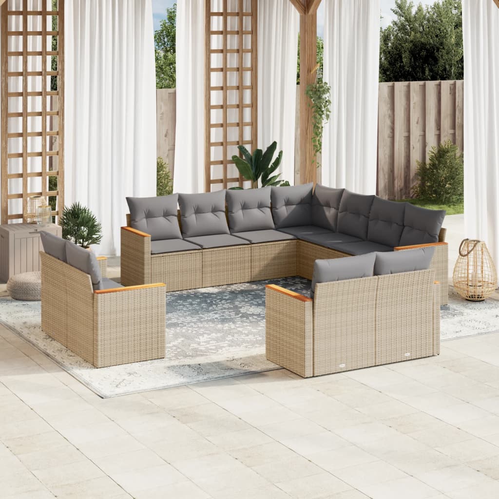 vidaXL Set canapele de grădină cu perne, 11 piese, bej, poliratan vidaXL Set canapele de grădină cu perne, 11 piese, bej, poliratan