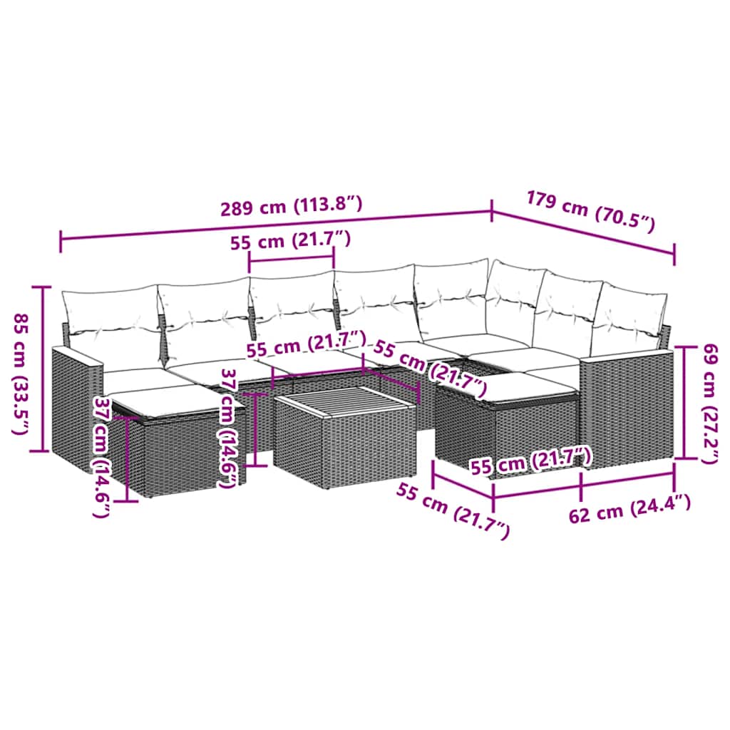vidaXL Set canapele de grădină cu perne, 10 piese, negru, poliratan vidaXL Set canapele de grădină cu perne, 10 piese, negru, poliratan