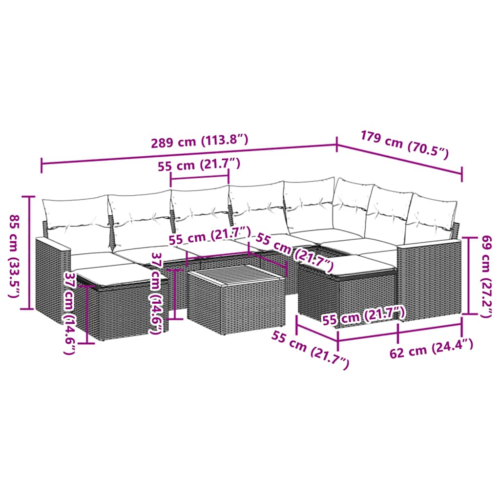 vidaXL Set canapele de grădină cu perne, 10 piese, bej, poliratan
