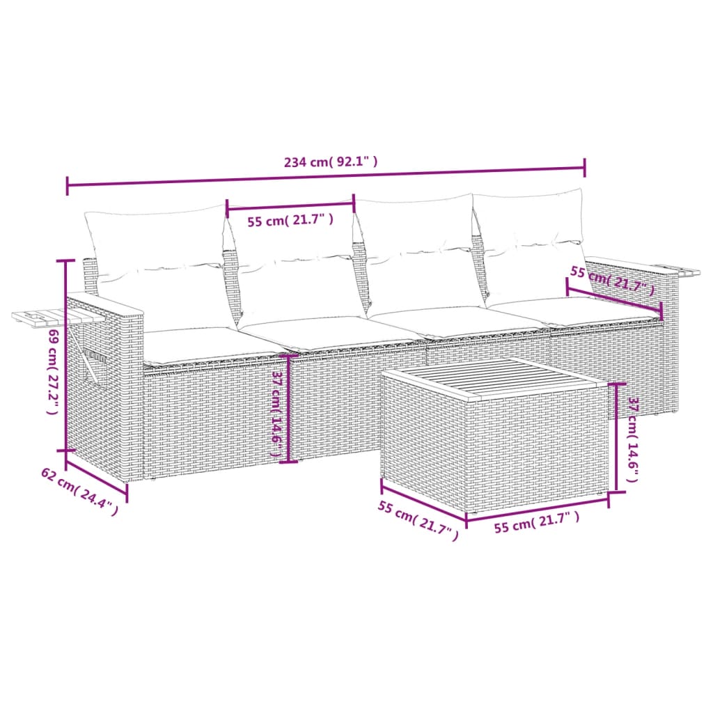 vidaXL Set canapele de grădină cu perne, 5 piese, bej, poliratan