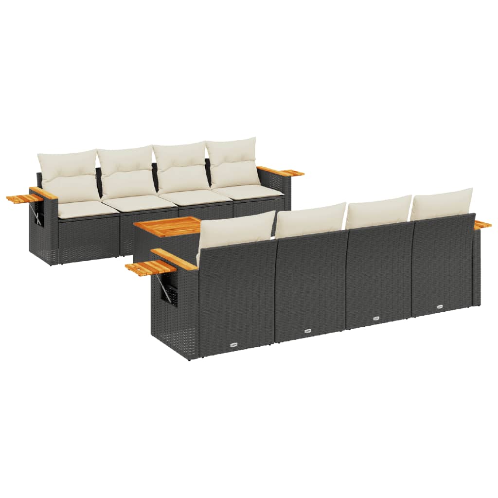 vidaXL Set mobilier de grădină cu perne, 9 piese, negru, poliratan