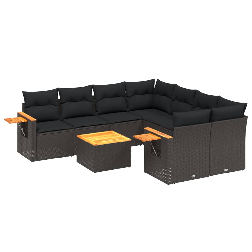 vidaXL Set mobilier de grădină cu perne, 9 piese, negru, poliratan