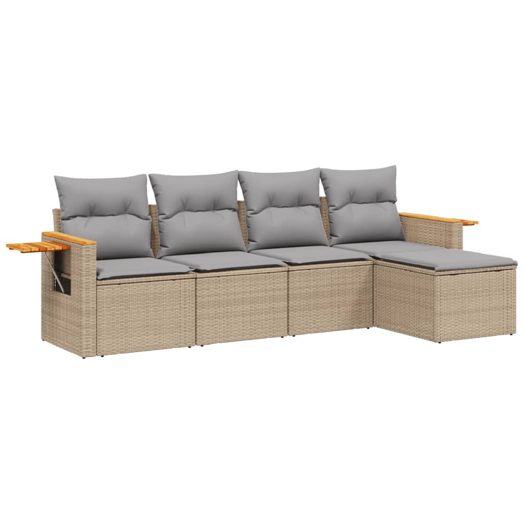 vidaXL Set canapele de grădină cu perne, 5 piese, bej, poliratan