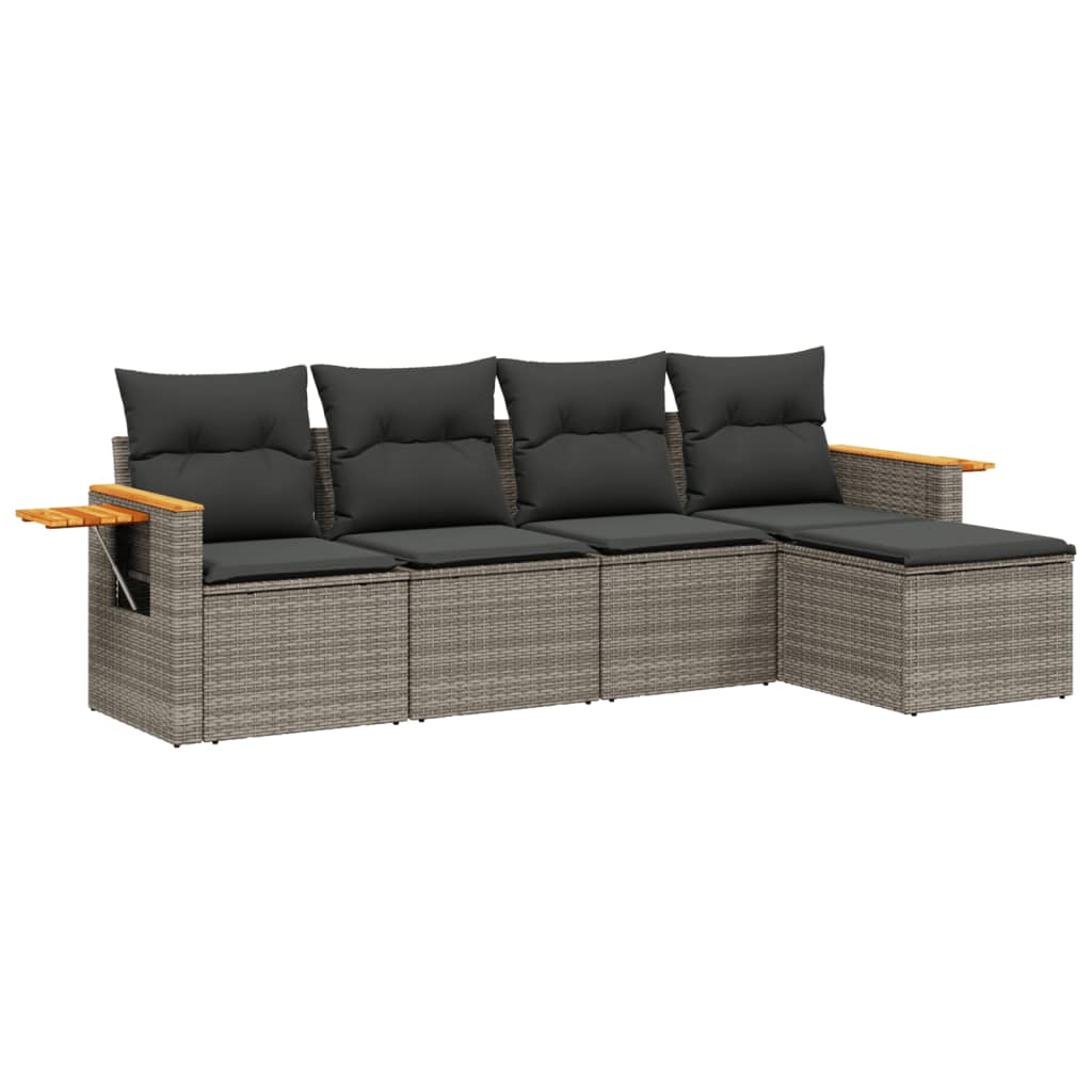 vidaXL Set canapea de grădină cu perne, 5 piese, gri, poliratan vidaXL Set canapea de grădină cu perne, 5 piese, gri, poliratan