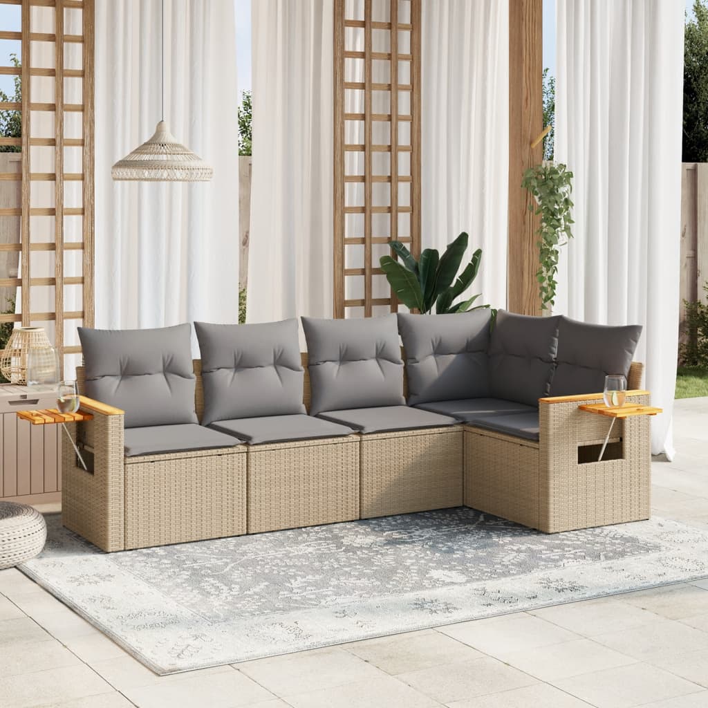 vidaXL Set canapele de grădină cu perne, 5 piese, bej, poliratan vidaXL Set canapele de grădină cu perne, 5 piese, bej, poliratan