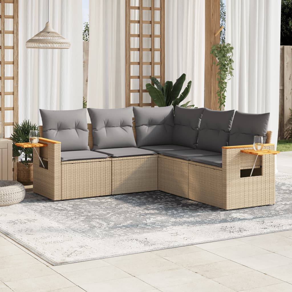 vidaXL Set canapele de grădină cu perne, 5 piese, bej, poliratan vidaXL Set canapele de grădină cu perne, 5 piese, bej, poliratan