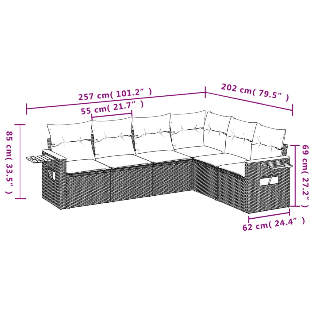 vidaXL Set mobilier grădină cu perne, 6 piese, gri, poliratan