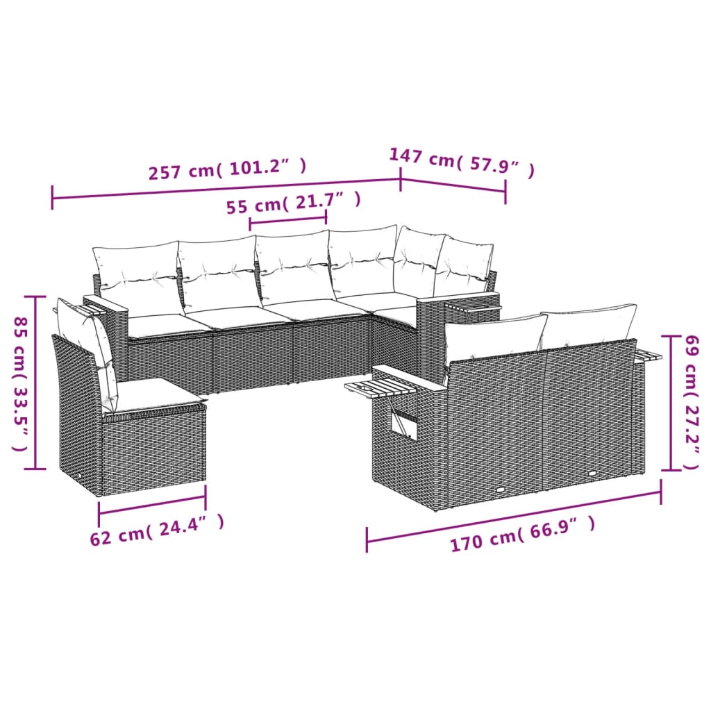 vidaXL Set mobilier de grădină cu perne, 8 piese, negru, poliratan