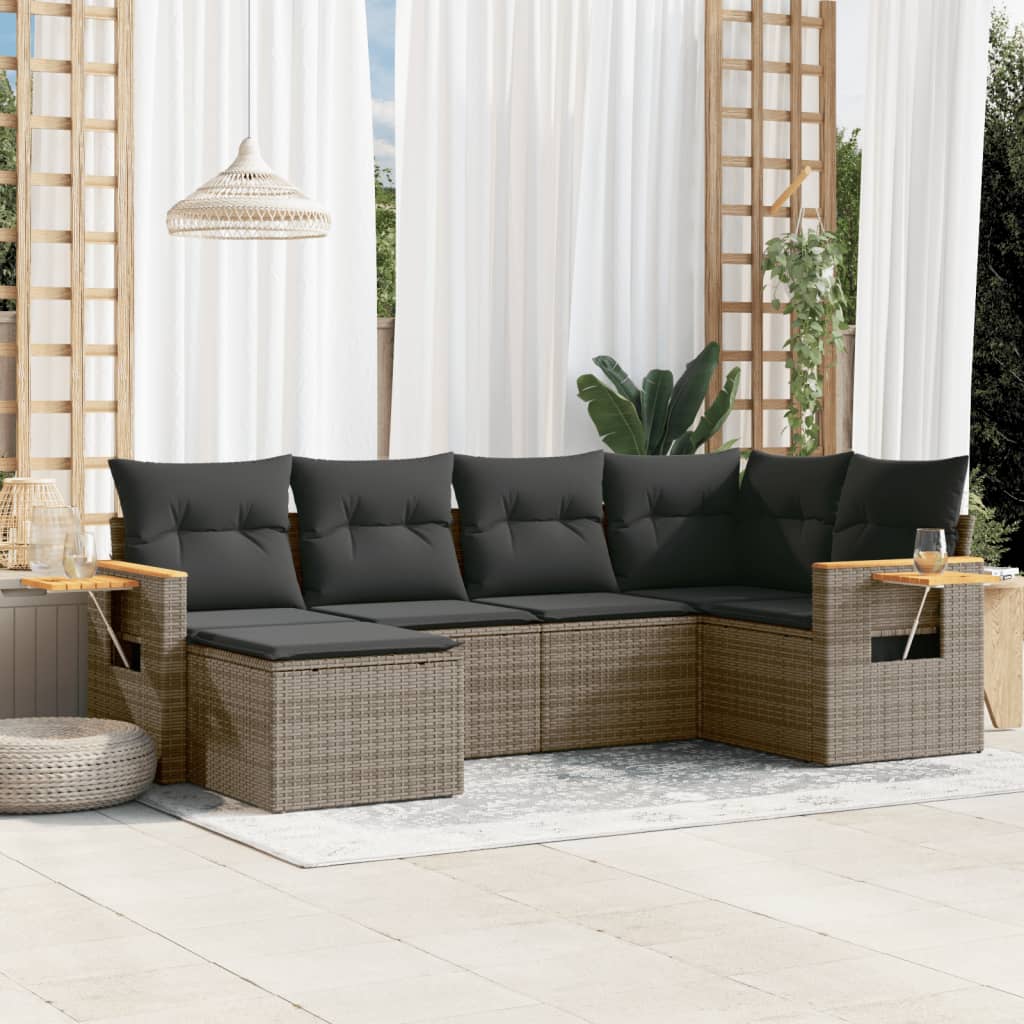 vidaXL Set mobilier grădină cu perne, 6 piese, gri, poliratan vidaXL Set mobilier grădină cu perne, 6 piese, gri, poliratan