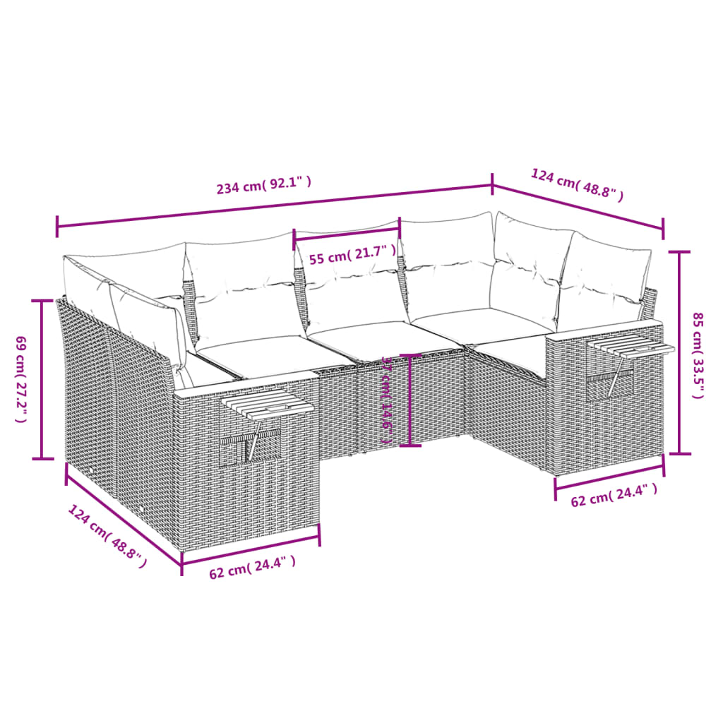 vidaXL Set mobilier grădină cu perne, 6 piese, gri, poliratan vidaXL Set mobilier grădină cu perne, 6 piese, gri, poliratan