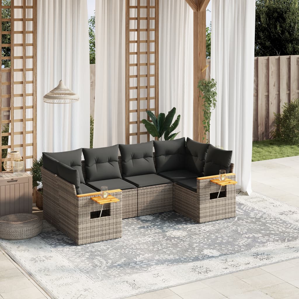 vidaXL Set mobilier grădină cu perne, 6 piese, gri, poliratan vidaXL Set mobilier grădină cu perne, 6 piese, gri, poliratan