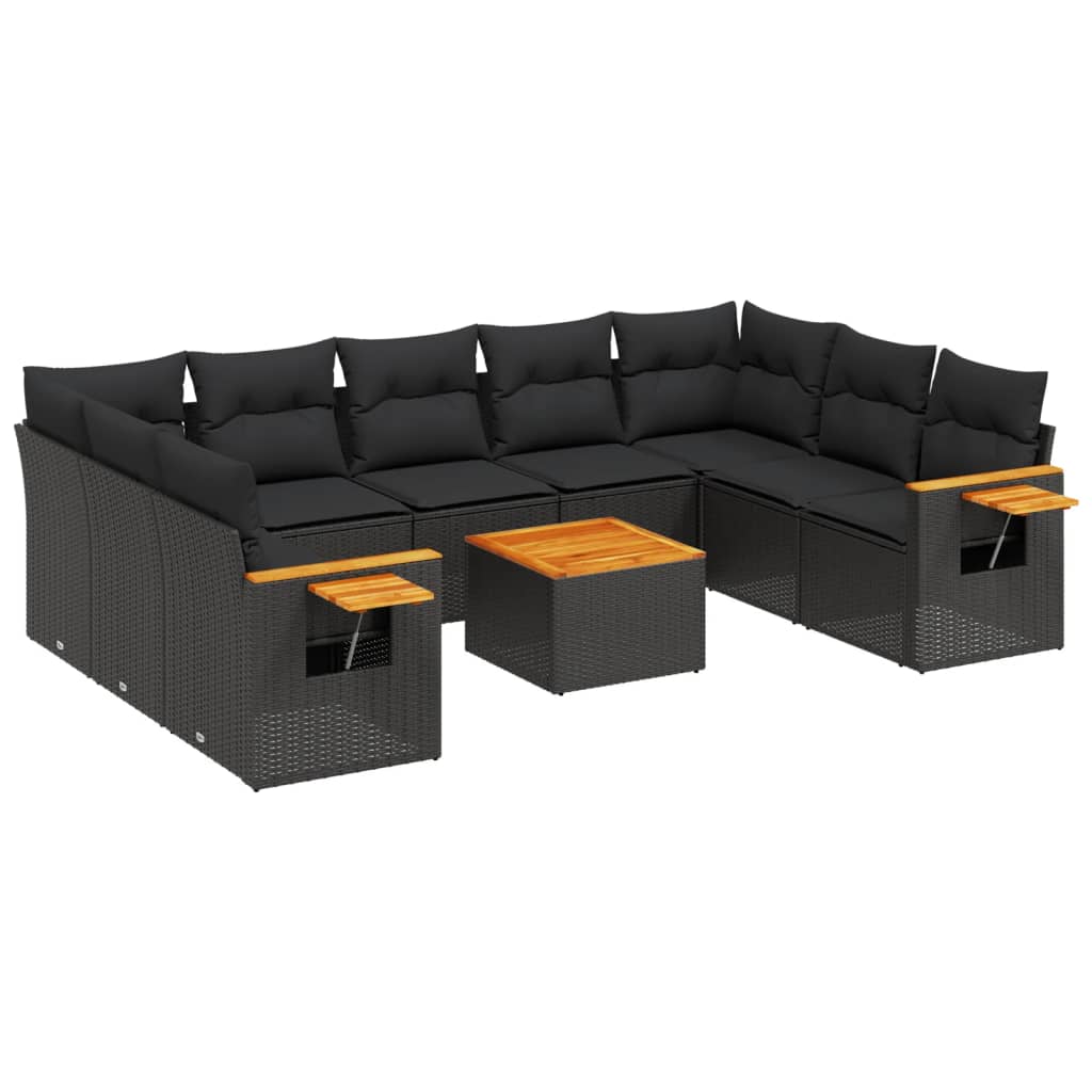 vidaXL Set canapele de grădină cu perne, 10 piese, negru, poliratan