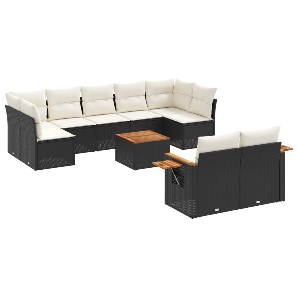 vidaXL Set canapele de grădină cu perne, 10 piese, negru, poliratan