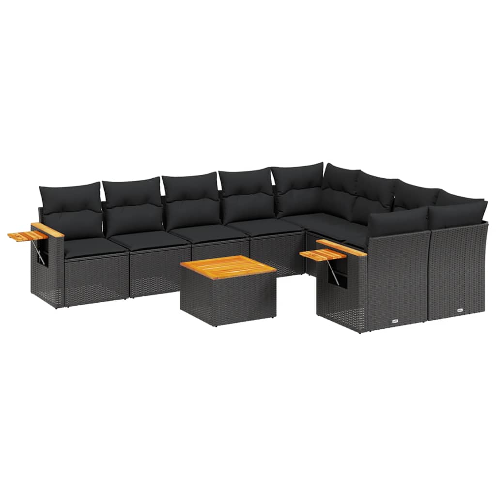 vidaXL Set canapele de grădină cu perne, 10 piese, negru, poliratan