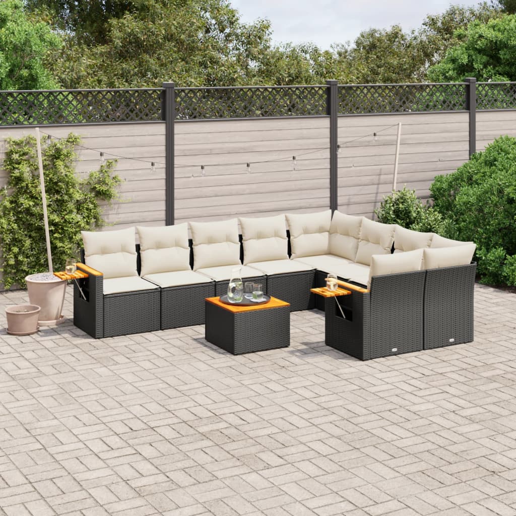 vidaXL Set canapele de grădină cu perne, 10 piese, negru, poliratan vidaXL Set canapele de grădină cu perne, 10 piese, negru, poliratan