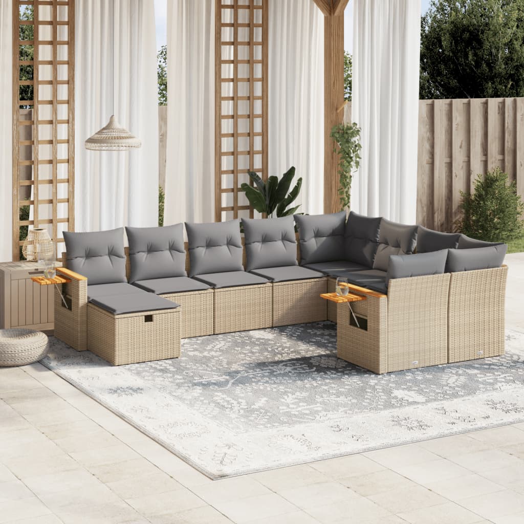 vidaXL Set canapele de grădină cu perne, 10 piese, bej, poliratan vidaXL Set canapele de grădină cu perne, 10 piese, bej, poliratan