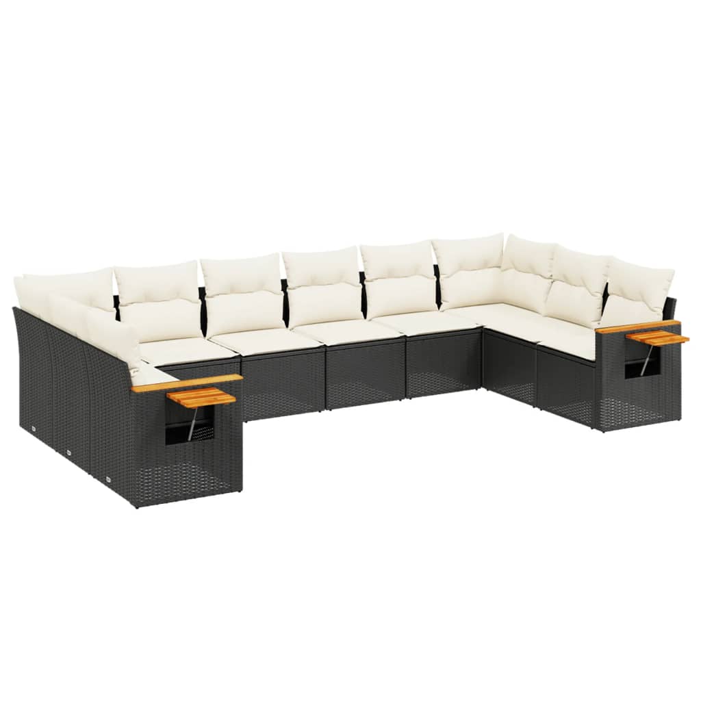 vidaXL Set canapele de grădină cu perne, 10 piese, negru, poliratan