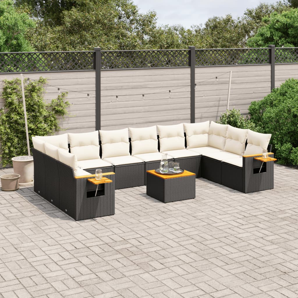 vidaXL Set canapele de grădină cu perne, 11 piese, negru, poliratan vidaXL Set canapele de grădină cu perne, 11 piese, negru, poliratan