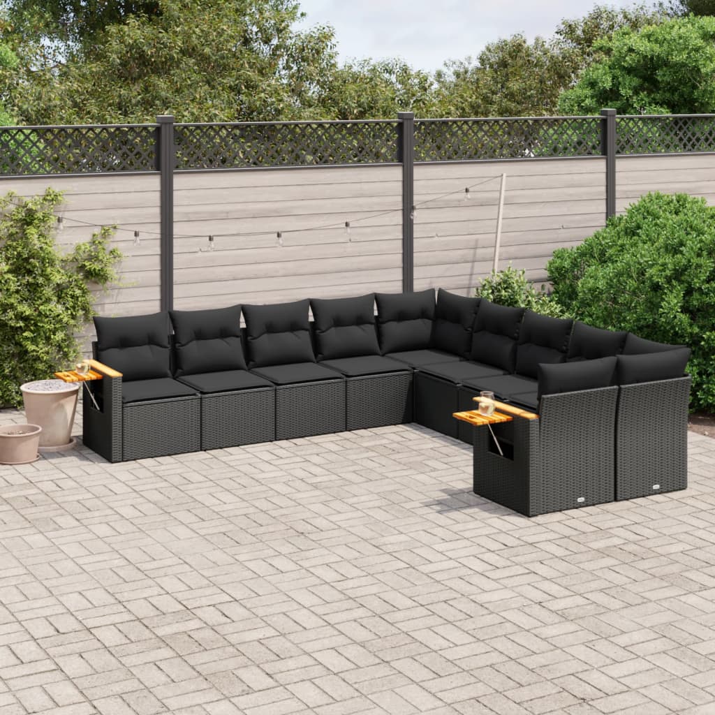 vidaXL Set canapele de grădină cu perne, 10 piese, negru, poliratan vidaXL Set canapele de grădină cu perne, 10 piese, negru, poliratan