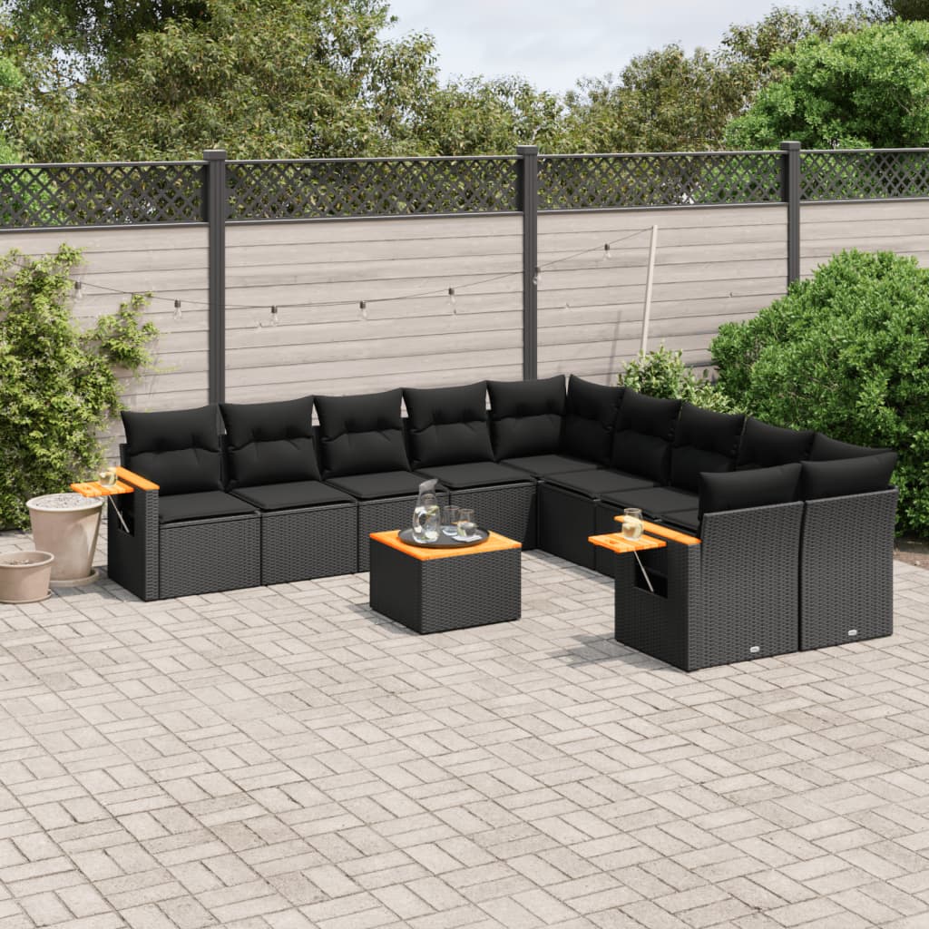 vidaXL Set canapele de grădină cu perne, 11 piese, negru, poliratan vidaXL Set canapele de grădină cu perne, 11 piese, negru, poliratan
