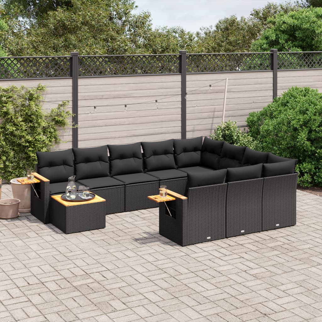 vidaXL Set canapele de grădină cu perne, 11 piese, negru, poliratan vidaXL Set canapele de grădină cu perne, 11 piese, negru, poliratan