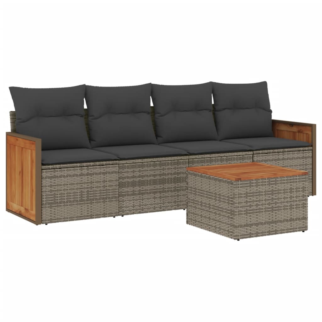vidaXL Set canapea de grădină cu perne, 5 piese, gri, poliratan vidaXL Set canapea de grădină cu perne, 5 piese, gri, poliratan