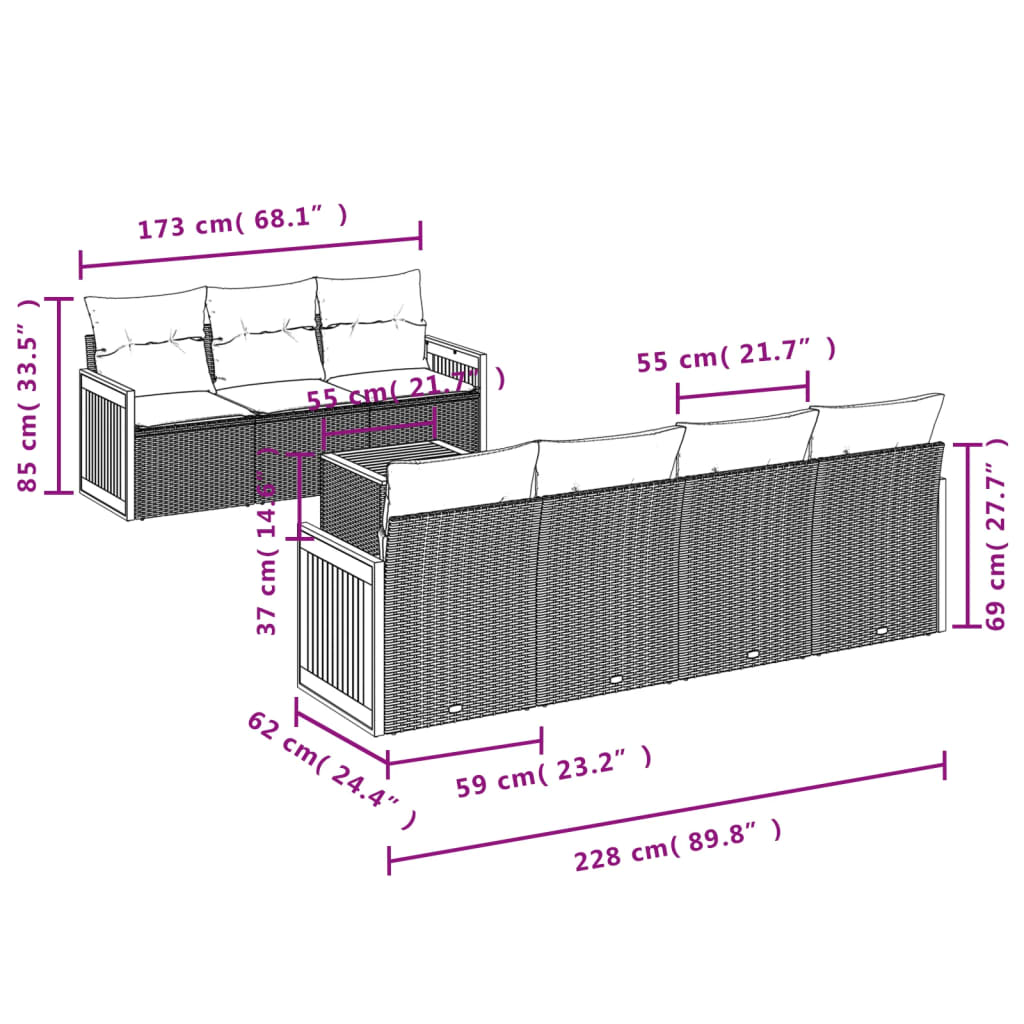 vidaXL Set mobilier de grădină cu perne, 8 piese, negru, poliratan vidaXL Set mobilier de grădină cu perne, 8 piese, negru, poliratan