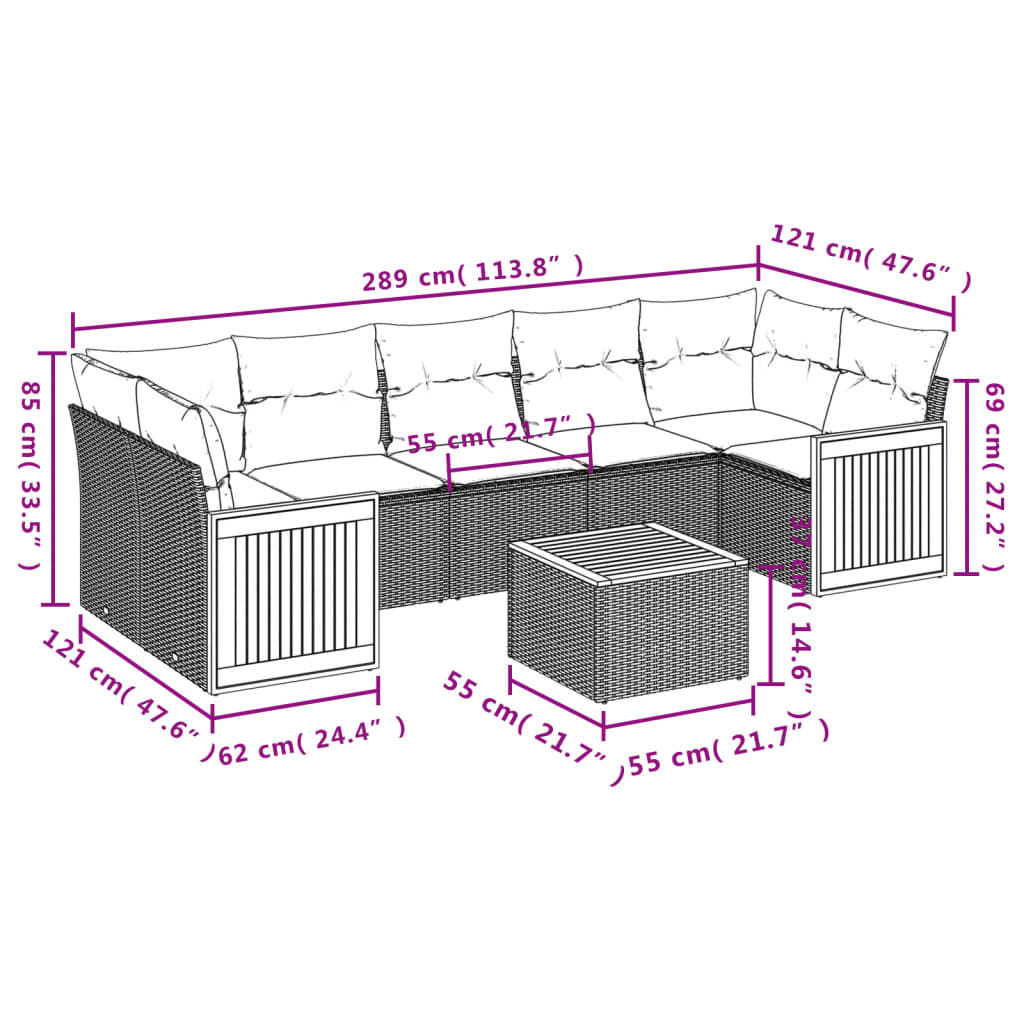 vidaXL Set mobilier de grădină cu perne, 8 piese, negru, poliratan vidaXL Set mobilier de grădină cu perne, 8 piese, negru, poliratan