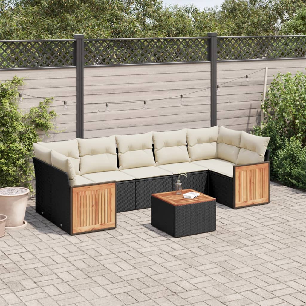 vidaXL Set mobilier de grădină cu perne, 8 piese, negru, poliratan vidaXL Set mobilier de grădină cu perne, 8 piese, negru, poliratan