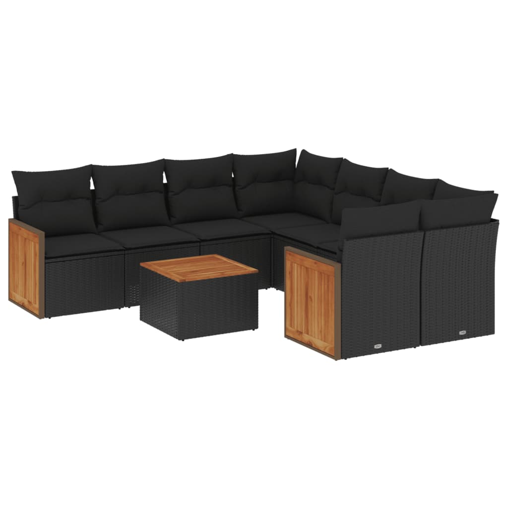 vidaXL Set mobilier de grădină cu perne, 9 piese, negru, poliratan vidaXL Set mobilier de grădină cu perne, 9 piese, negru, poliratan