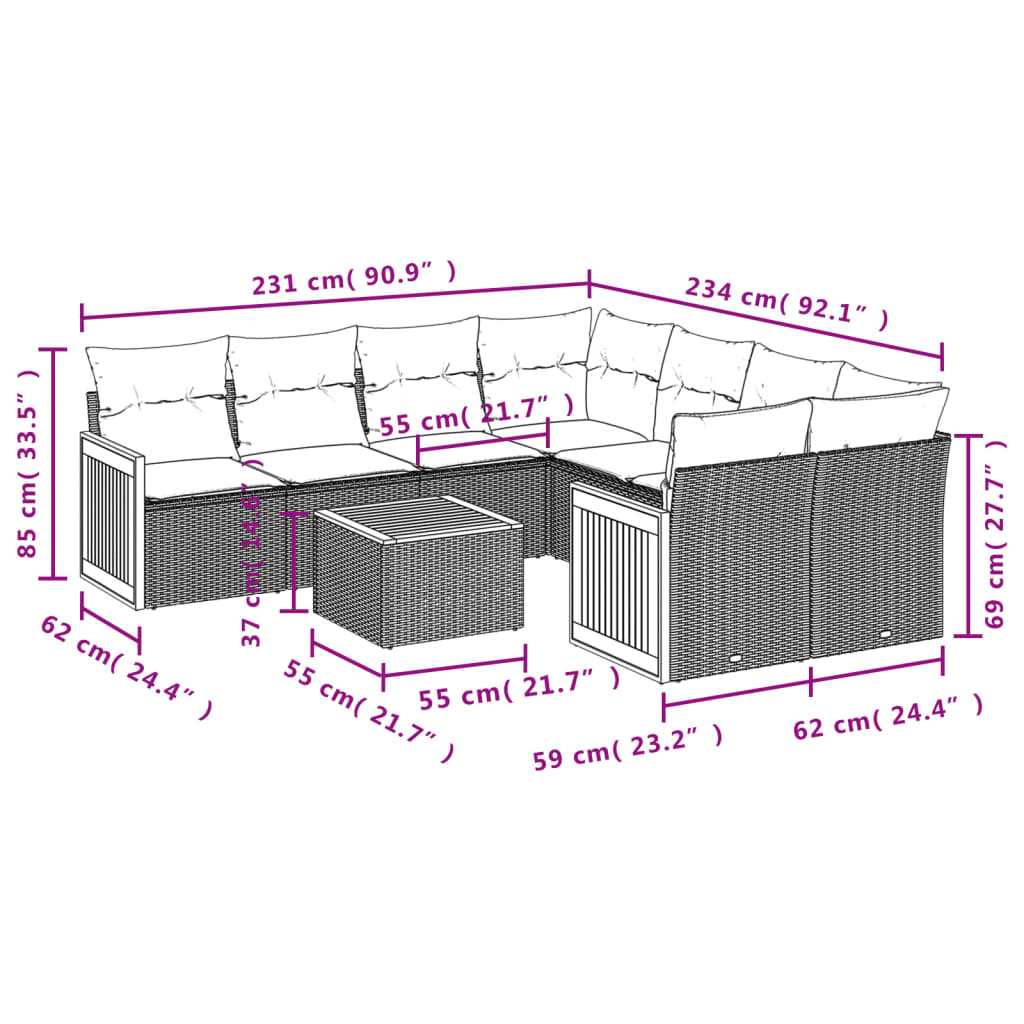 vidaXL Set mobilier de grădină cu perne, 9 piese, negru, poliratan vidaXL Set mobilier de grădină cu perne, 9 piese, negru, poliratan